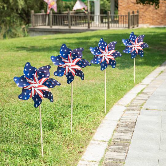 Glitzhome® 43.2" Stars & Stripes Patriotic Windmills, 4ct.